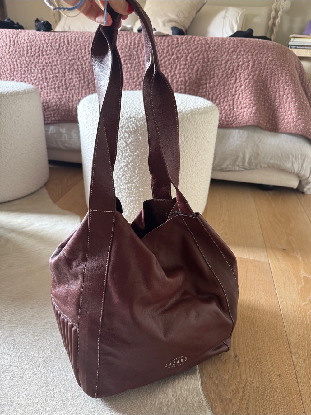 Maroon Leather Shoulder Bag with Double Straps